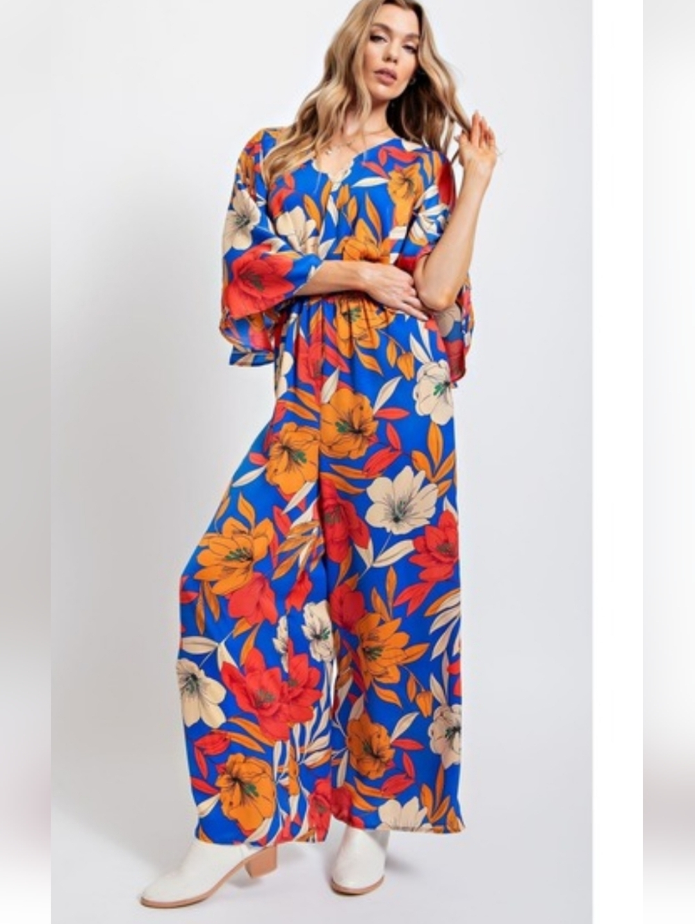 NWT Easel Mirabelle Floral Satin Wide Leg Romper